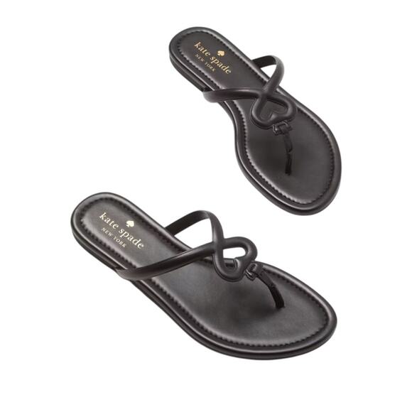 kate spade Shoes - Kate Spade Pamela Black Napa Leather Heart Thong Sandal Flat Slide 9 39.5 Resort